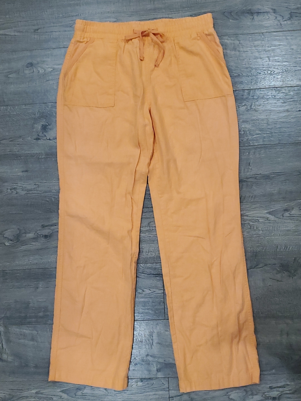 Cato Peach Drawstring Wide-Leg Linen-Blend Pants 61%linen